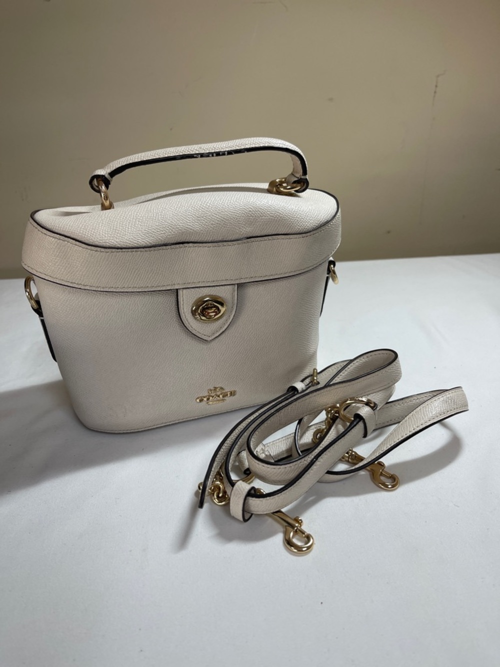 Coach Cream Leather Top-Handle Crossbody Bag with Gold Hardware